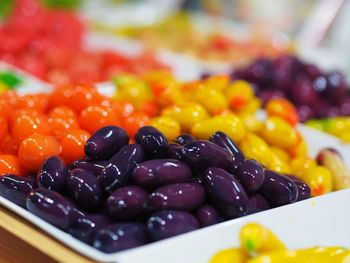 Close-up of fruits in plate