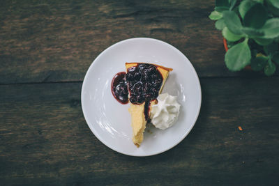 High angle view of dessert in plate on table
