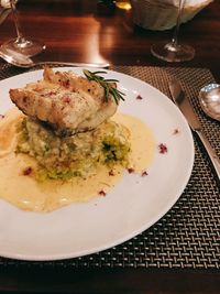 High angle view of meal served in plate
