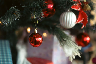 Close-up of christmas decoration hanging on tree