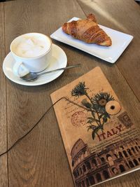 High angle view of breakfast on table