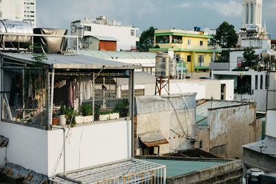 High angle view of buildings in city