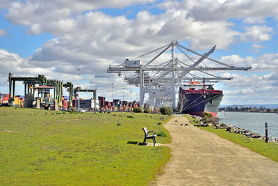 Cranes in a harbor