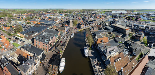 High angle view of buildings in city