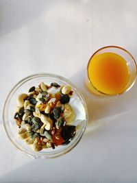 High angle view of eggs in bowl