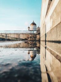 Reflection of church on canal