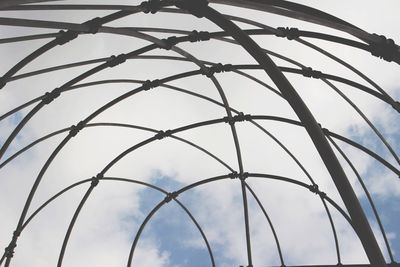 Low angle view of fence against sky