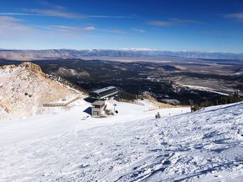 Snow covered landscape against sky