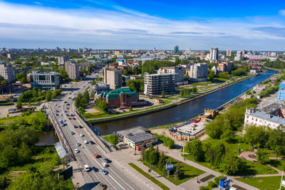 Ivanovo,  russia. - 02.06.2020  bird's-eye view of ivanovo  sheremetyevsky avenue.