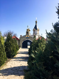 Exterior of temple against clear sky