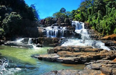 Scenic view of river flowing through rocks