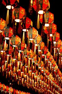 Full frame shot of illuminated candles