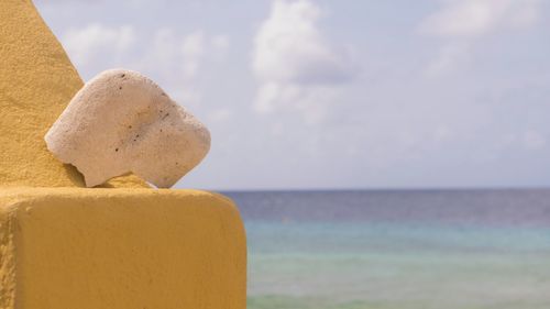 Close-up of yellow sea against sky