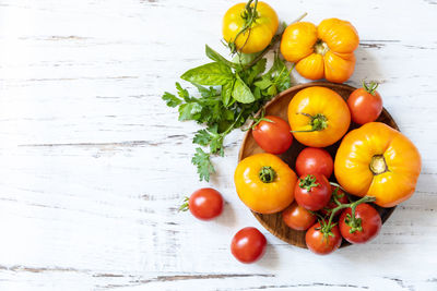 Directly above shot of tomatoes on table