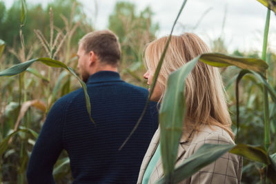 Loving couple in corn field