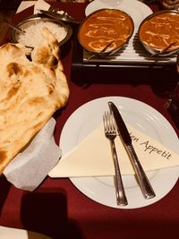 High angle view of food on table in restaurant