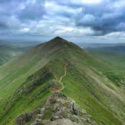 Scenic view of mountains against cloudy sky