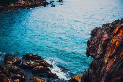 High angle view of rocks on beach