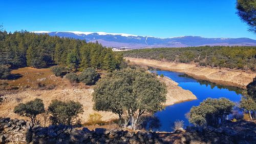 Scenic view of landscape against clear blue sky