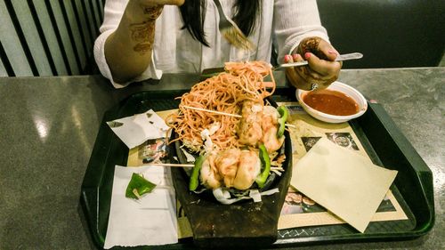 High angle view of food in bowl on table