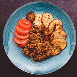 High angle view of breakfast on table