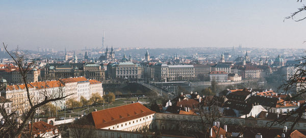 High angle view of buildings in city