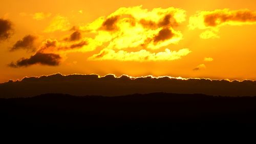 Scenic view of mountains against sky during sunset