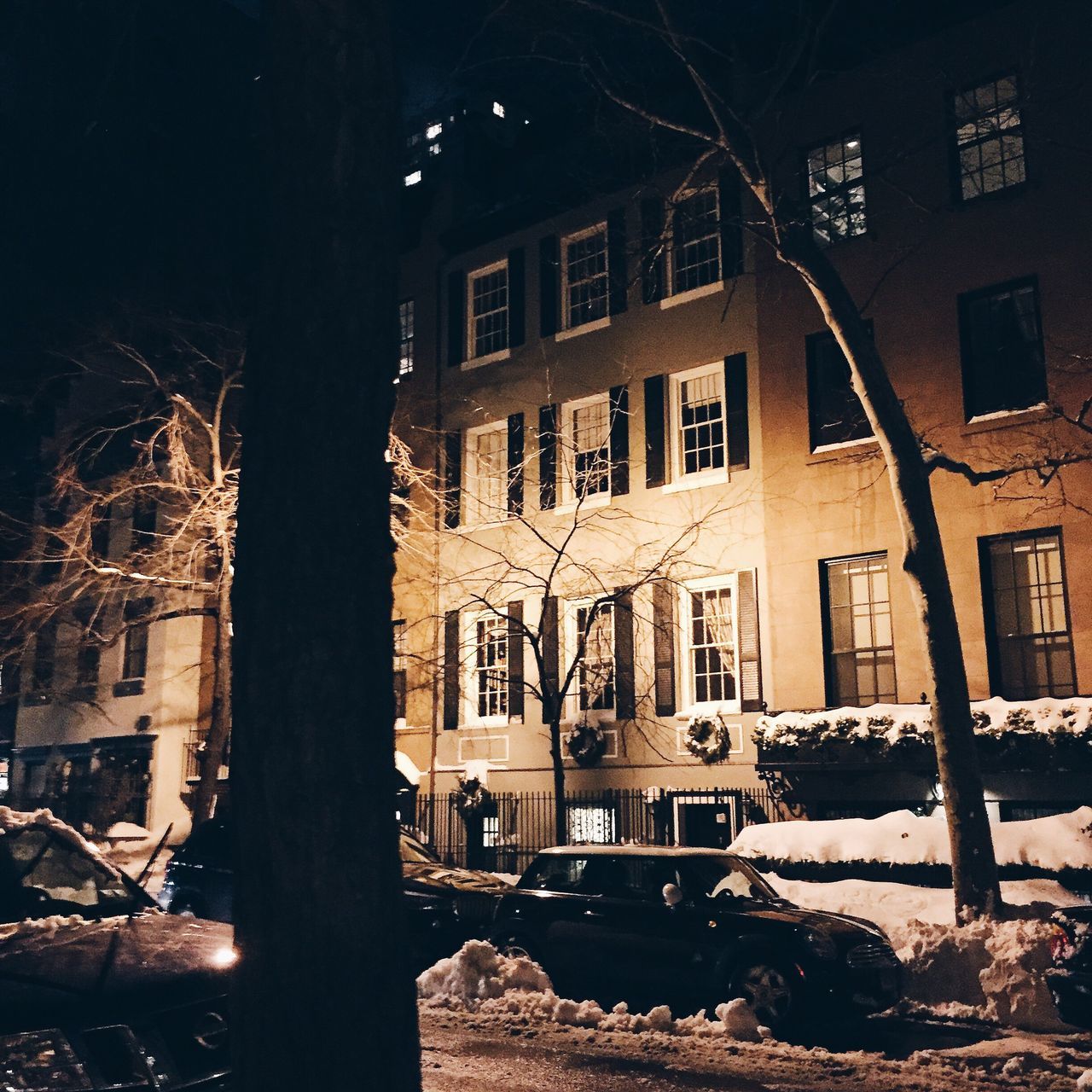 building exterior, architecture, built structure, window, residential building, residential structure, house, building, bare tree, night, city, abandoned, outdoors, tree, no people, old, street, obsolete, damaged