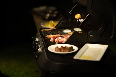 Close-up of food served in kitchen