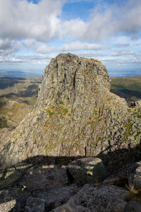 Rock formations on landscape against sky