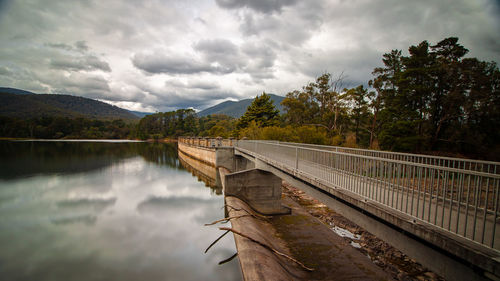 Bridge over lake against sky