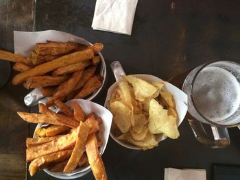 High angle view of garlic on table