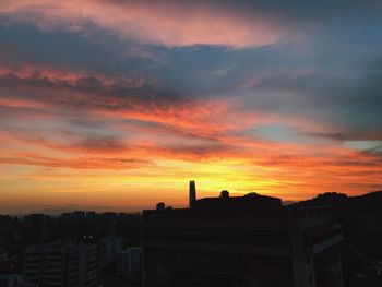 Silhouette buildings against sky during sunset