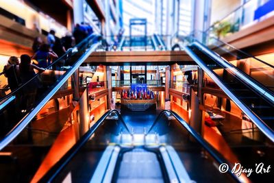 High angle view of escalator in city