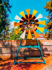 Low angle view of multi colored umbrella