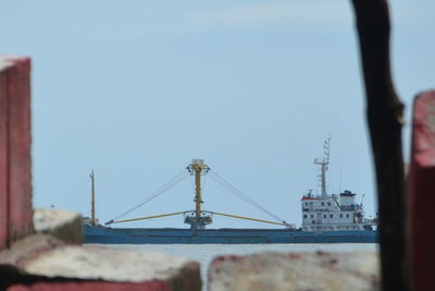 Low angle view of ship against clear sky