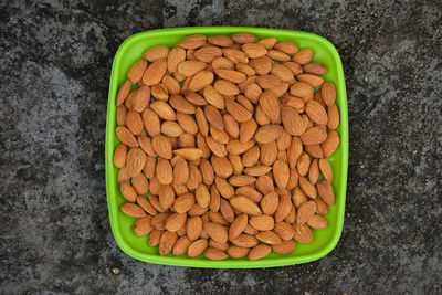 High angle view of green beans in bowl