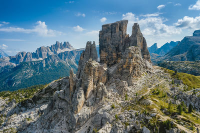 Panoramic view of rocky mountains against sky