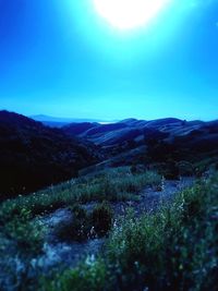 Scenic view of landscape against clear blue sky