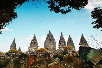 Panoramic view of temple building against clear sky