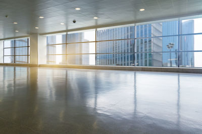 Reflection of building on glass window