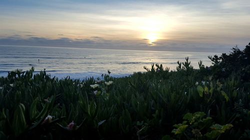 Scenic view of sea against sky during sunset