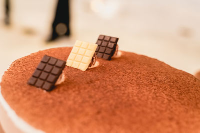 Close-up of chocolate cake on table