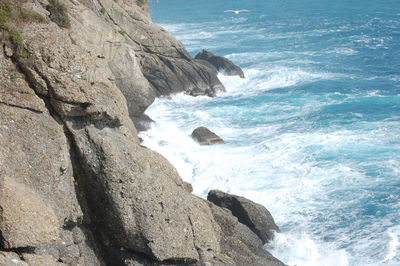 High angle view of rocks on beach