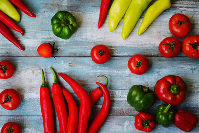 High angle view of chopped vegetables on table