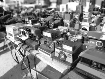 Various camera on table at market for sale