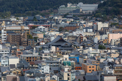 High angle view of buildings in city