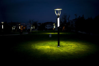 Illuminated street lights in park at night