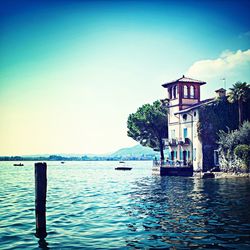View of calm sea against blue sky