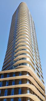 Low angle view of modern building against clear sky